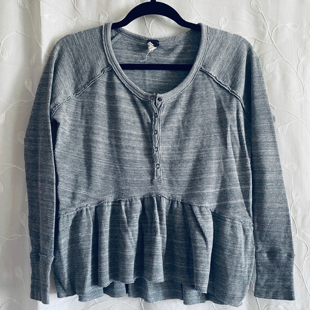 Free People Long Sleeve •Waffle •Peplum •Henley
